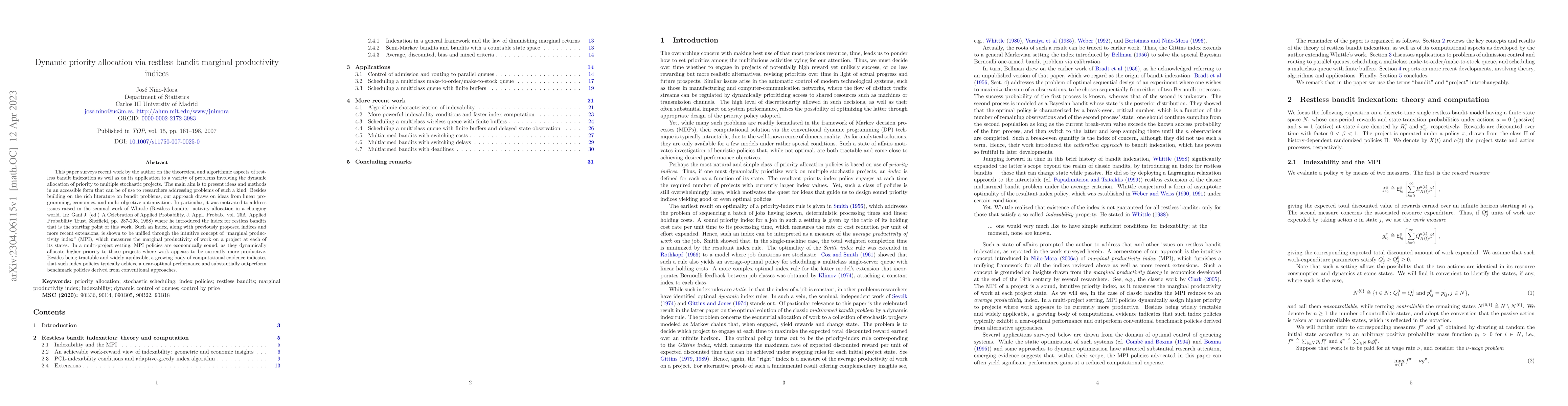 Thumbnail for Dynamic priority allocation via restless bandit marginal productivity
  indices