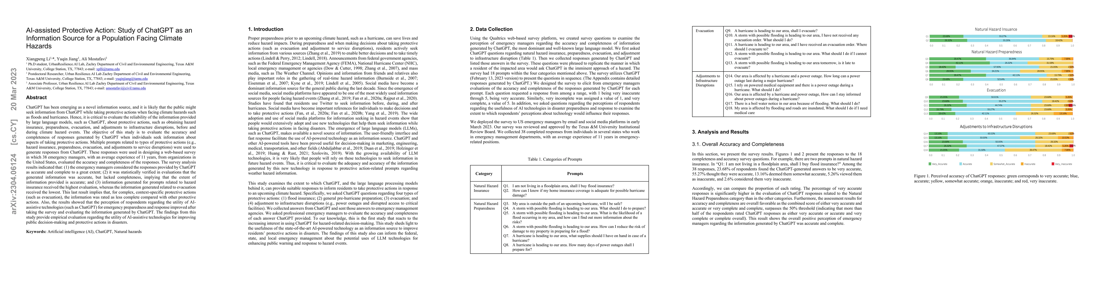 Thumbnail for AI-assisted Protective Action: Study of ChatGPT as an Information Source
  for a Population Facing Climate Hazards