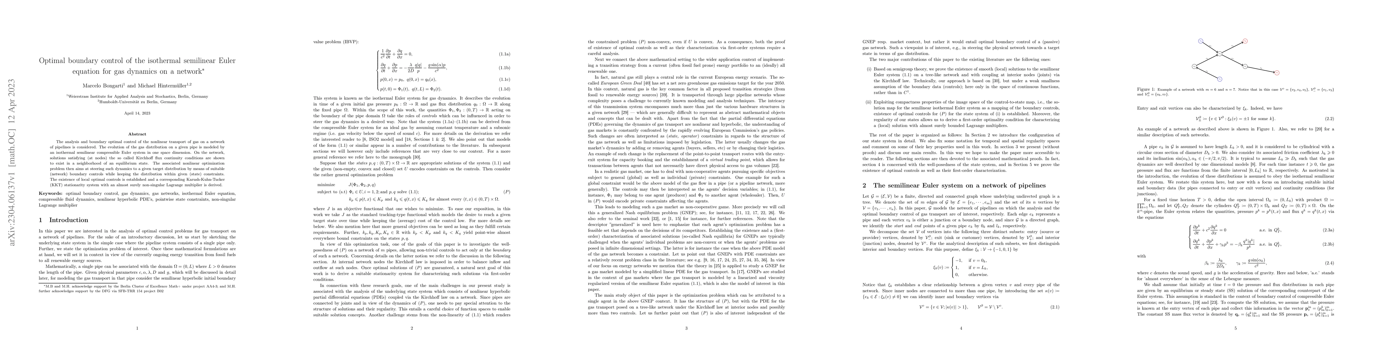 Thumbnail for Optimal boundary control of the isothermal semilinear Euler equation for
  gas dynamics on a network
