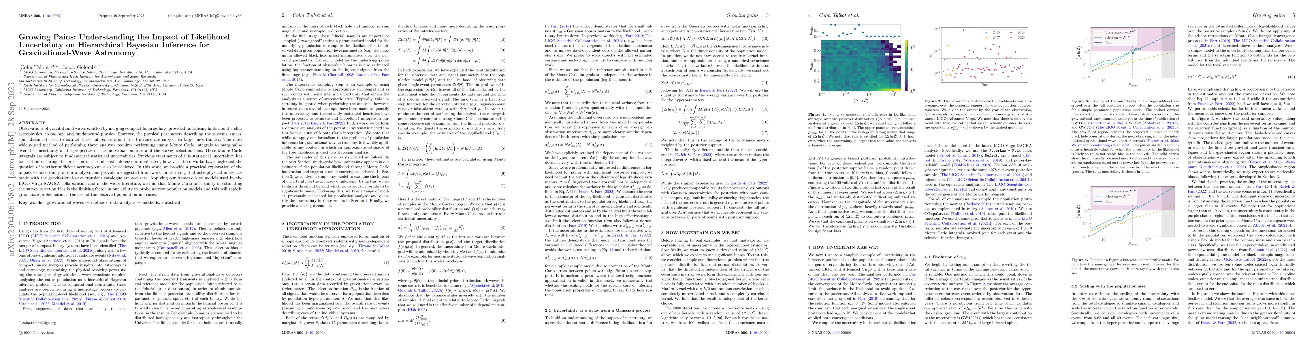Thumbnail for Growing Pains: Understanding the Impact of Likelihood Uncertainty on
  Hierarchical Bayesian Inference for Gravitational-Wave Astronomy