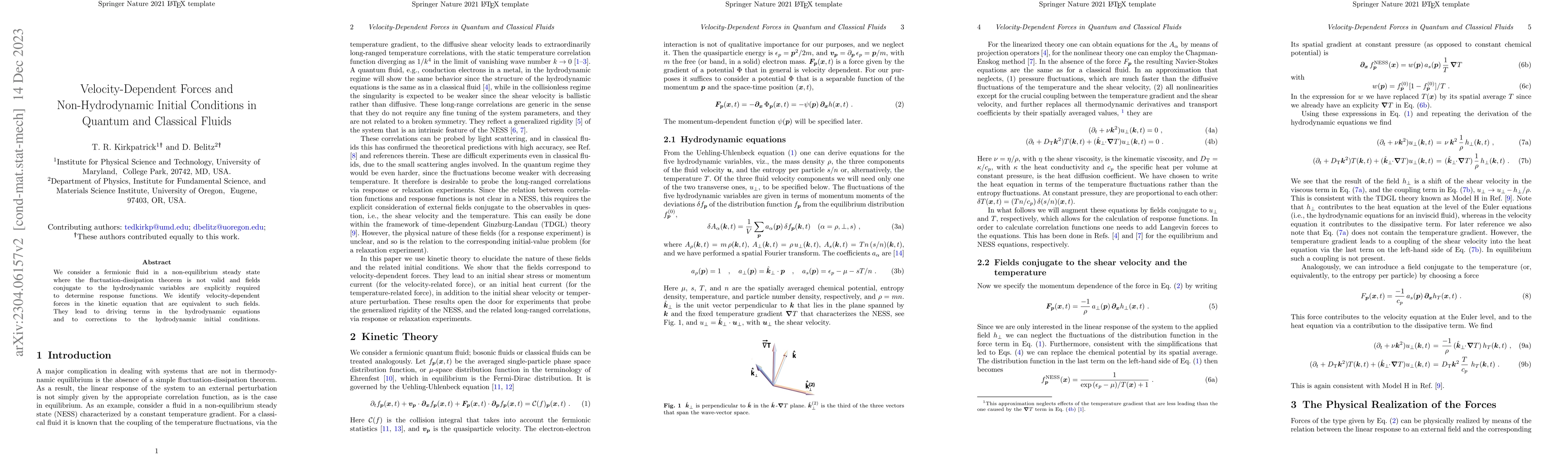 Thumbnail for Velocity-Dependent Forces and Non-Hydrodynamic Initial Conditions in
  Quantum and Classical Fluids