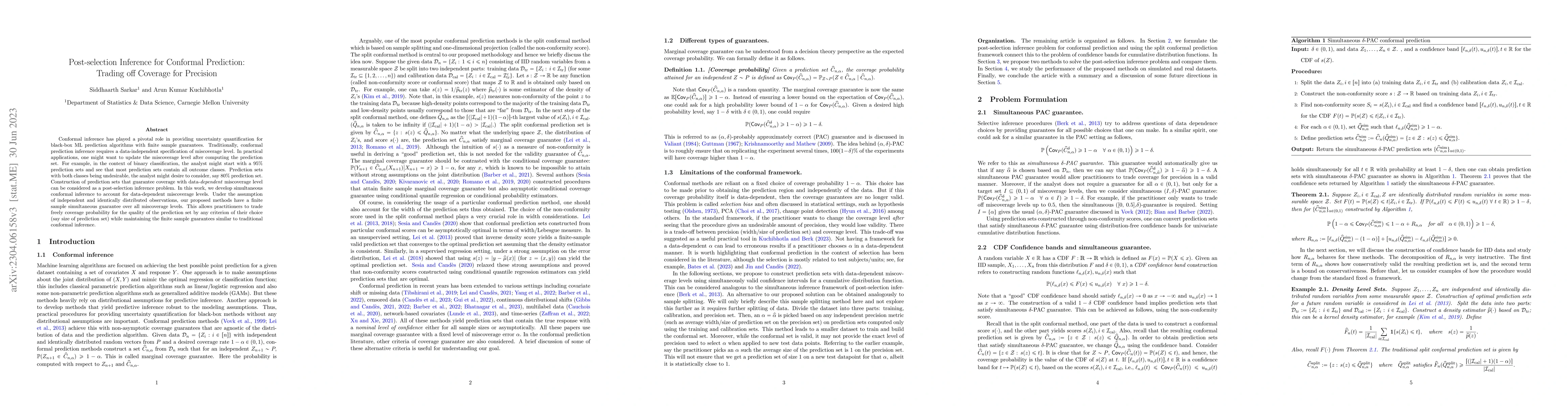 Thumbnail for Post-selection Inference for Conformal Prediction: Trading off Coverage
  for Precision