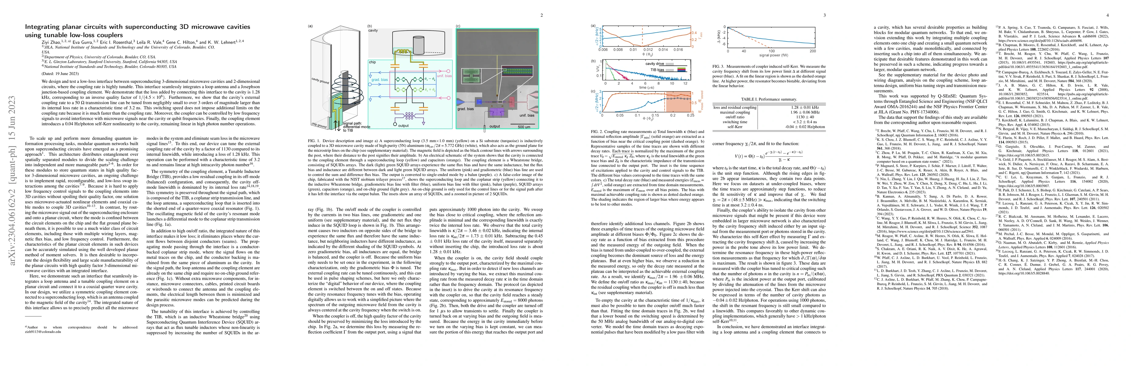 Thumbnail for Integrating planar circuits with superconducting 3D microwave cavities
  using tunable low-loss couplers