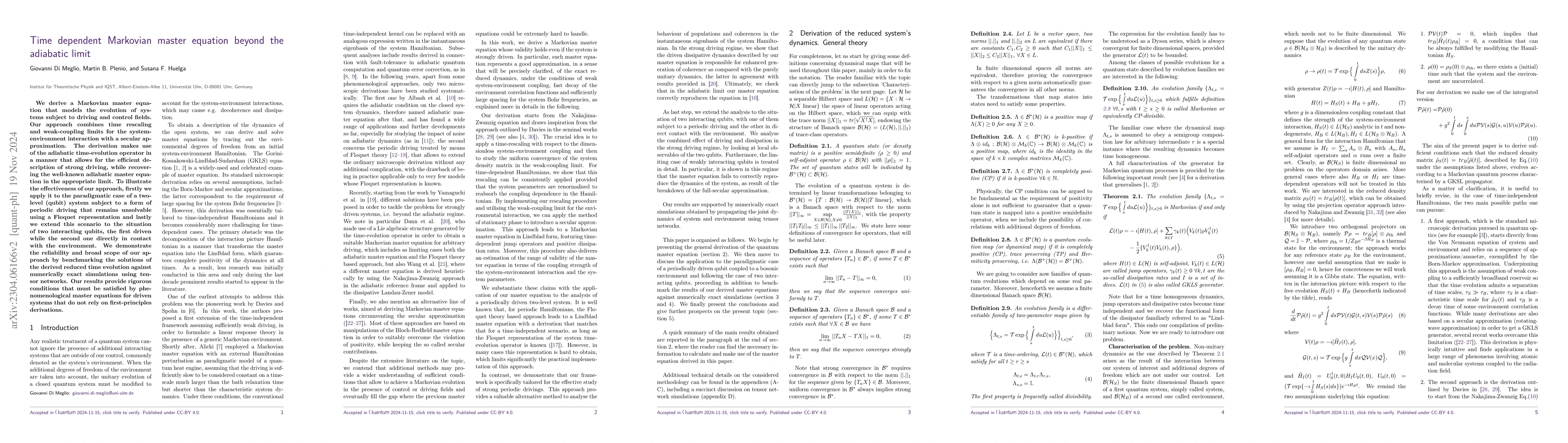 Thumbnail for Time dependent Markovian master equation beyond the adiabatic limit