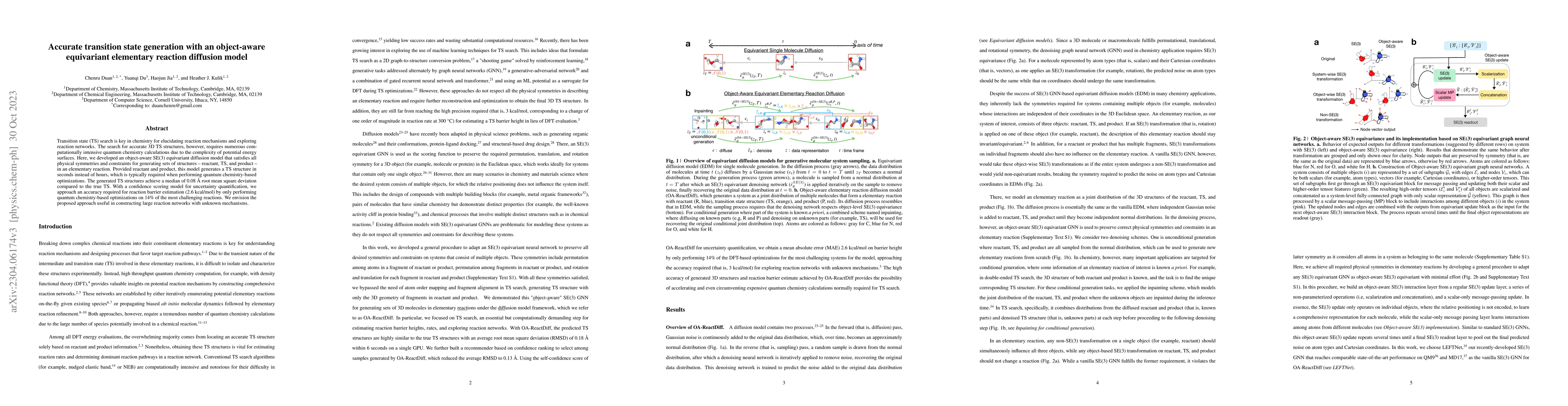 Thumbnail for Accurate transition state generation with an object-aware equivariant
  elementary reaction diffusion model