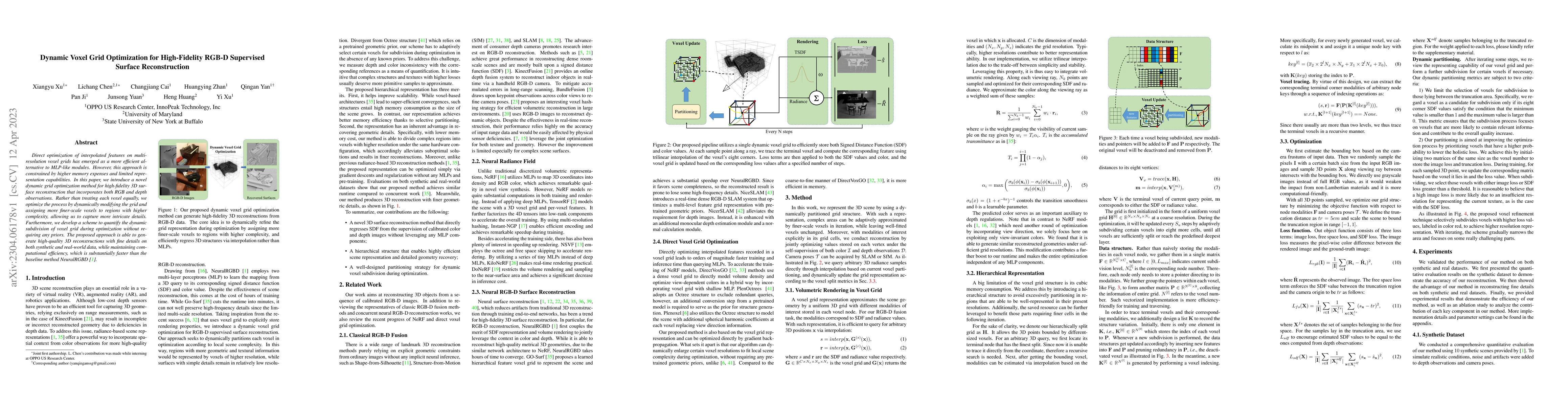 Thumbnail for Dynamic Voxel Grid Optimization for High-Fidelity RGB-D Supervised
  Surface Reconstruction