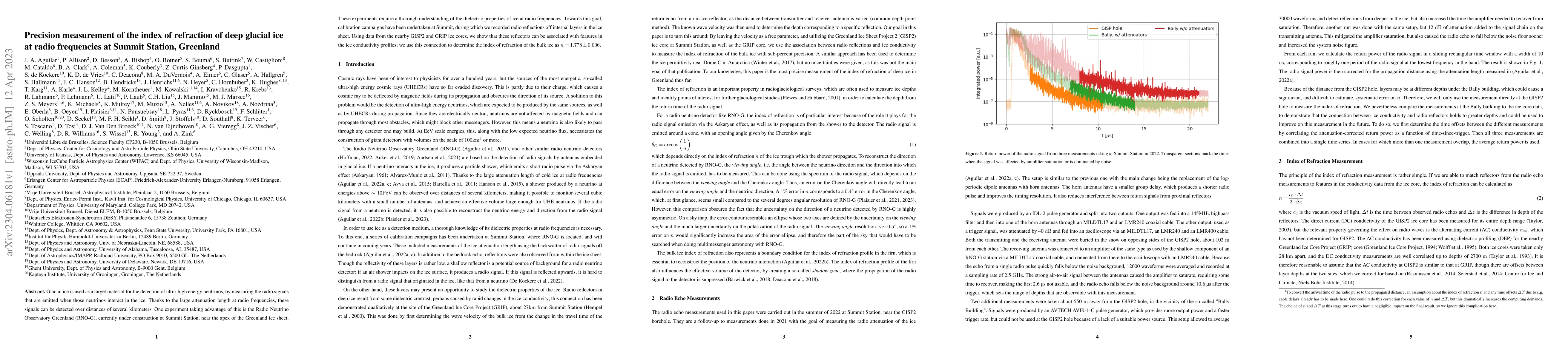 Thumbnail for Precision measurement of the index of refraction of deep glacial ice at
  radio frequencies at Summit Station, Greenland