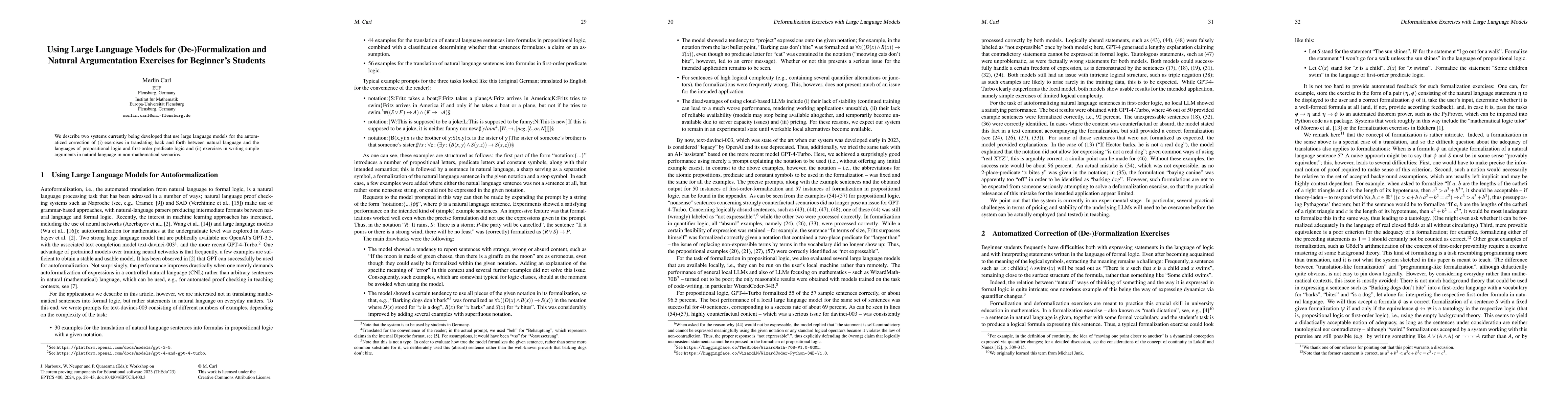 Thumbnail for Using Large Language Models for (De-)Formalization and Natural
  Argumentation Exercises for Beginner's Students