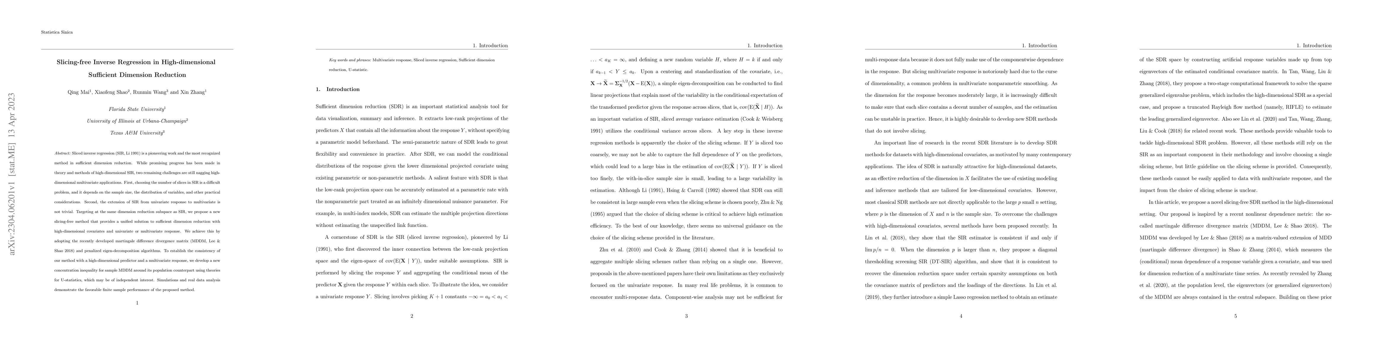 Thumbnail for Slicing-free Inverse Regression in High-dimensional Sufficient Dimension
  Reduction