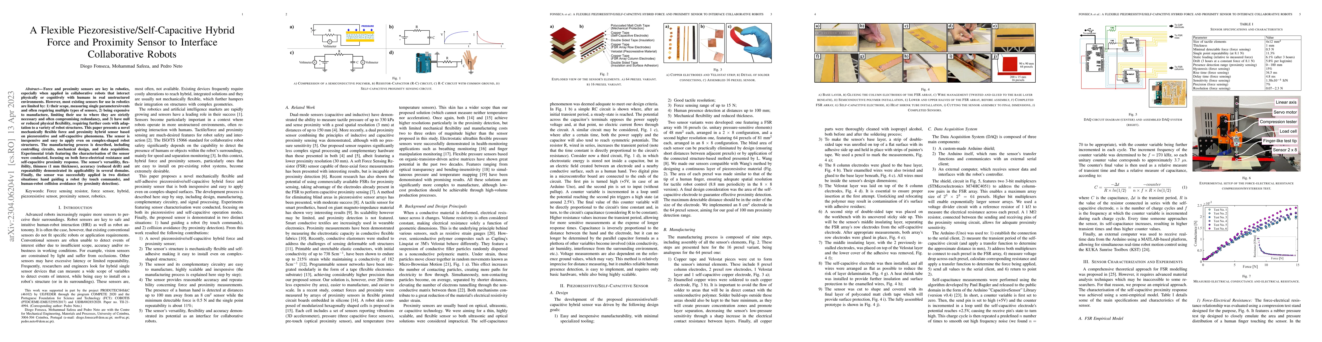 Thumbnail for A Flexible Piezoresistive/Self-Capacitive Hybrid Force and Proximity
  Sensor to Interface Collaborative Robots
