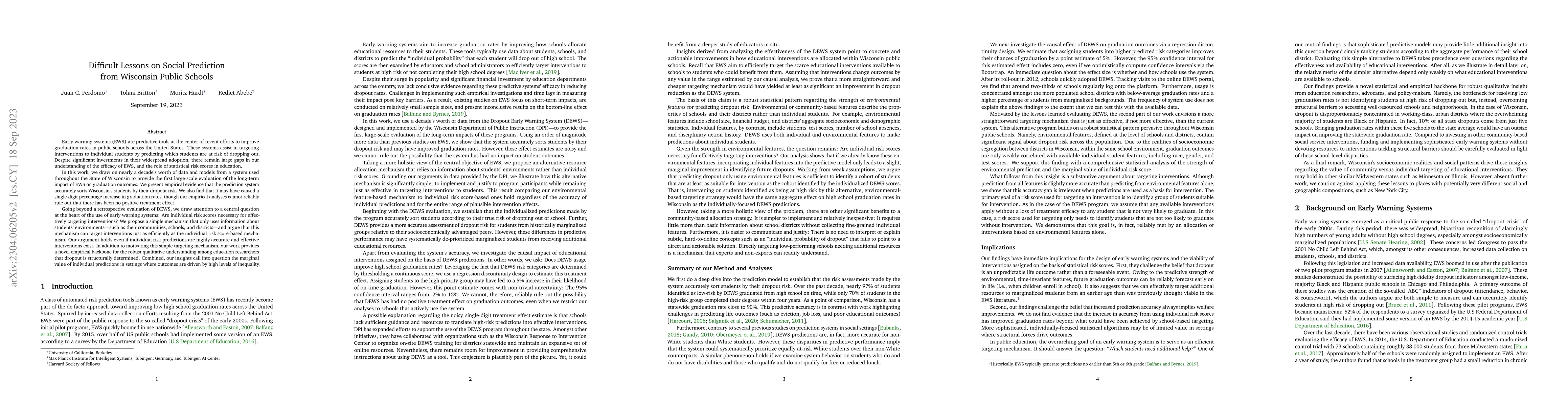 Thumbnail for Difficult Lessons on Social Prediction from Wisconsin Public Schools