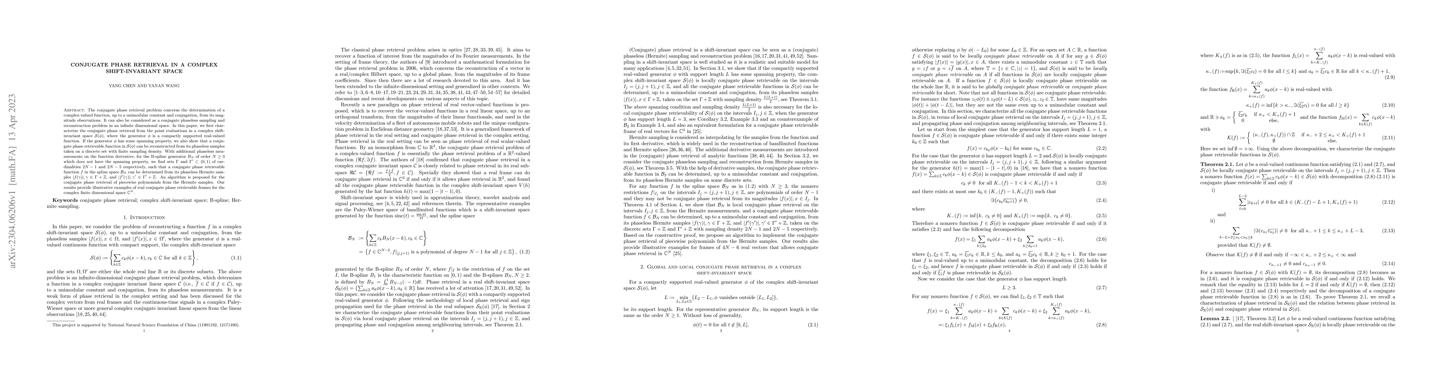 Thumbnail for Conjugate phase retrieval in a complex shift-invariant space