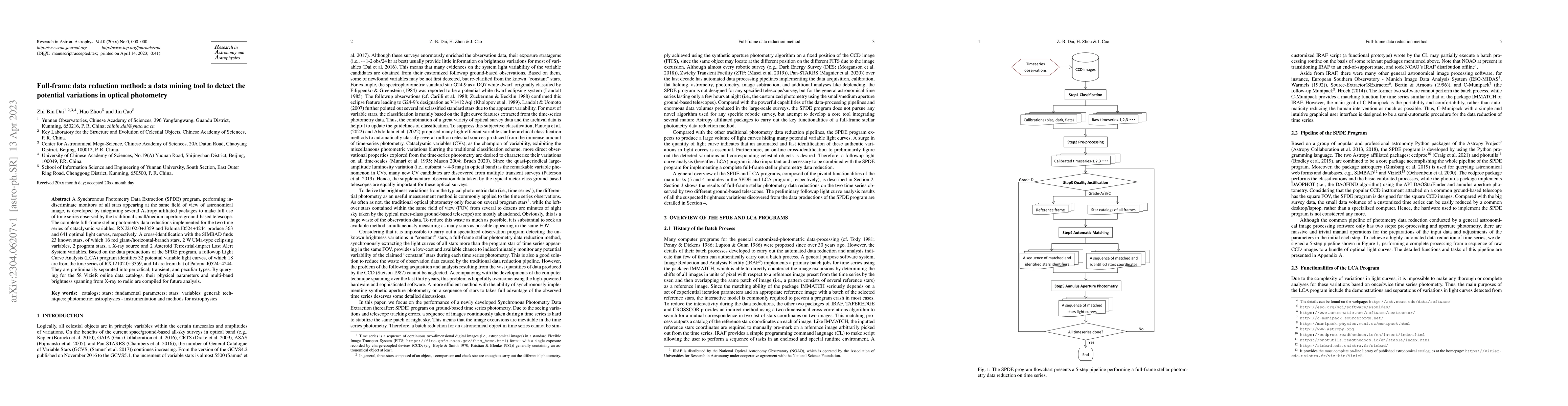 Thumbnail for Full-frame data reduction method: a data mining tool to detect the
  potential variations in optical photometry