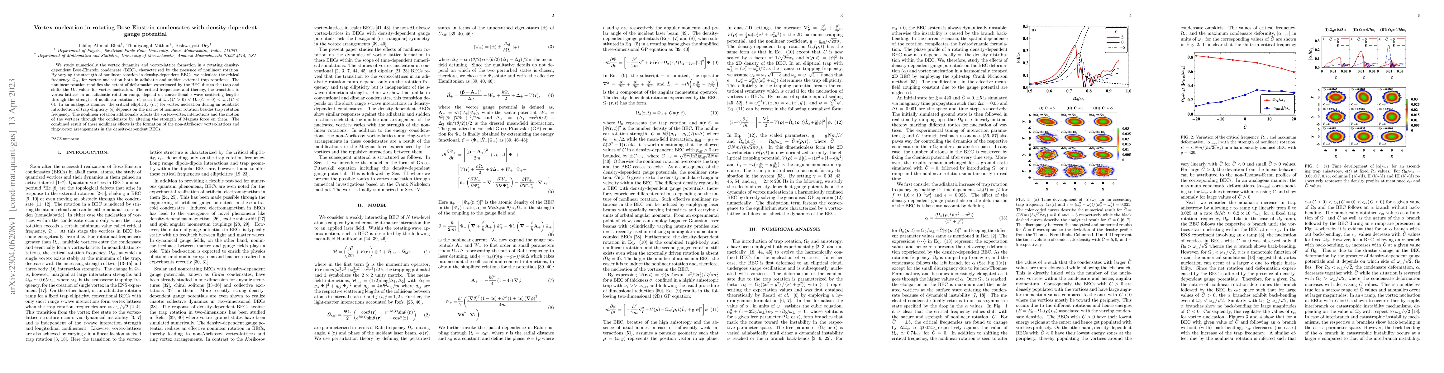 Thumbnail for Vortex nucleation in rotating Bose-Einstein condensates with
  density-dependent gauge potential