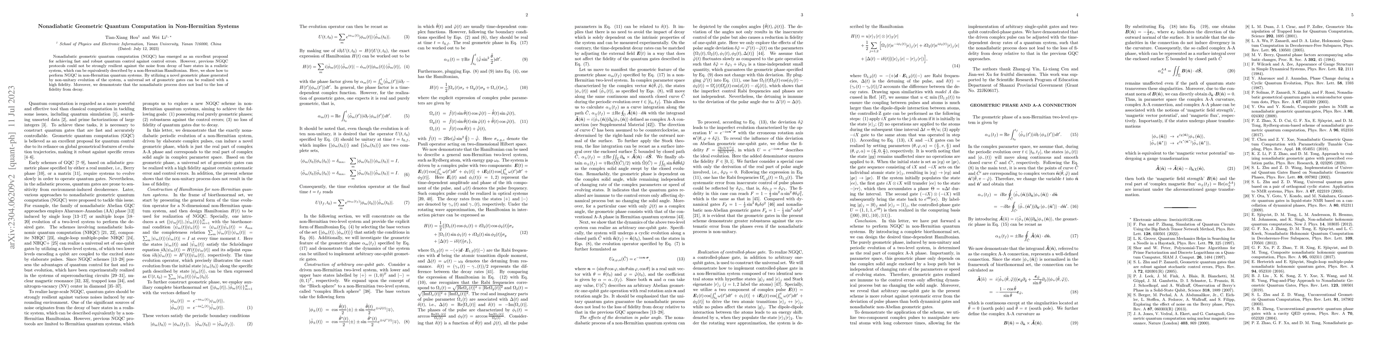 Thumbnail for Nonadiabatic Geometric Quantum Computation in Non-Hermitian Systems