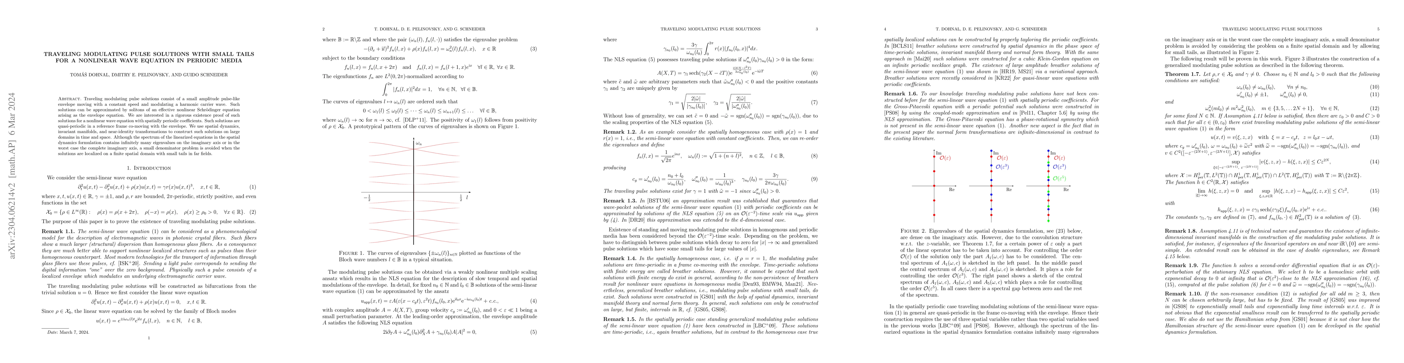 Thumbnail for Traveling modulating pulse solutions with small tails for a nonlinear
  wave equation in periodic media