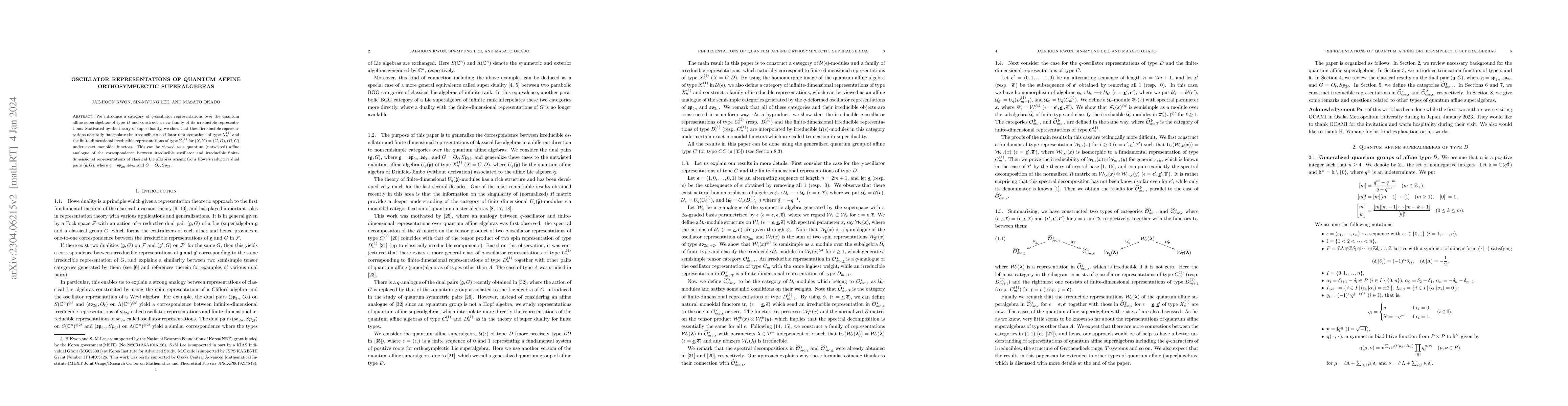 Thumbnail for Oscillator representations of quantum affine orthosymplectic
  superalgebras
