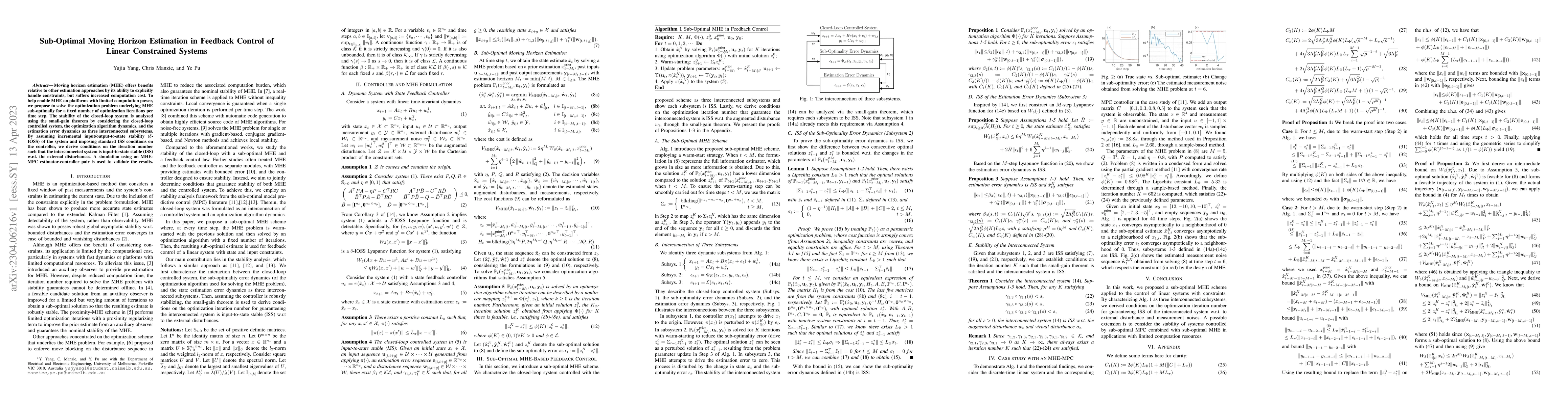 Thumbnail for Sub-Optimal Moving Horizon Estimation in Feedback Control of Linear
  Constrained Systems