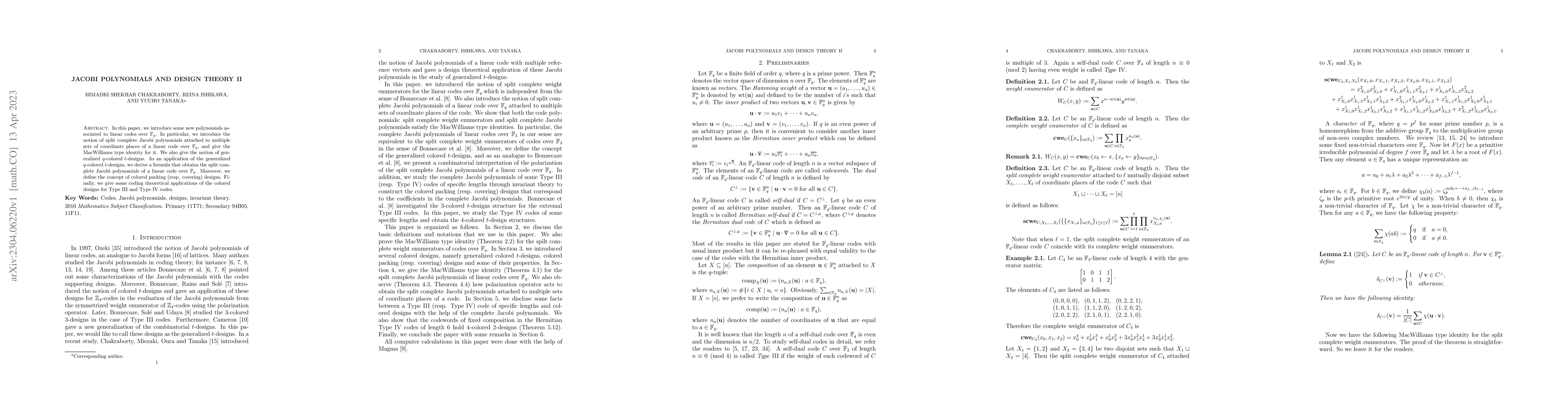 Thumbnail for Jacobi polynomials and design theory II