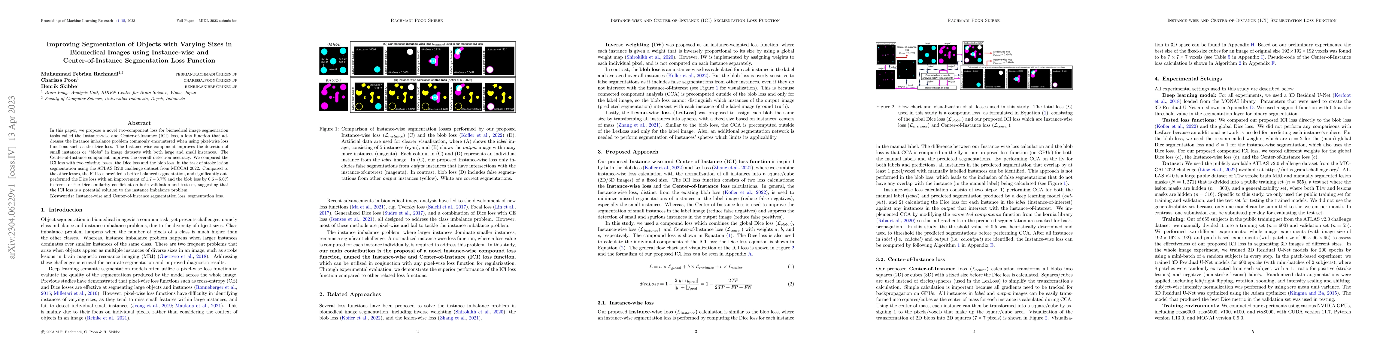 Thumbnail for Improving Segmentation of Objects with Varying Sizes in Biomedical
  Images using Instance-wise and Center-of-Instance Segmentation Loss Function