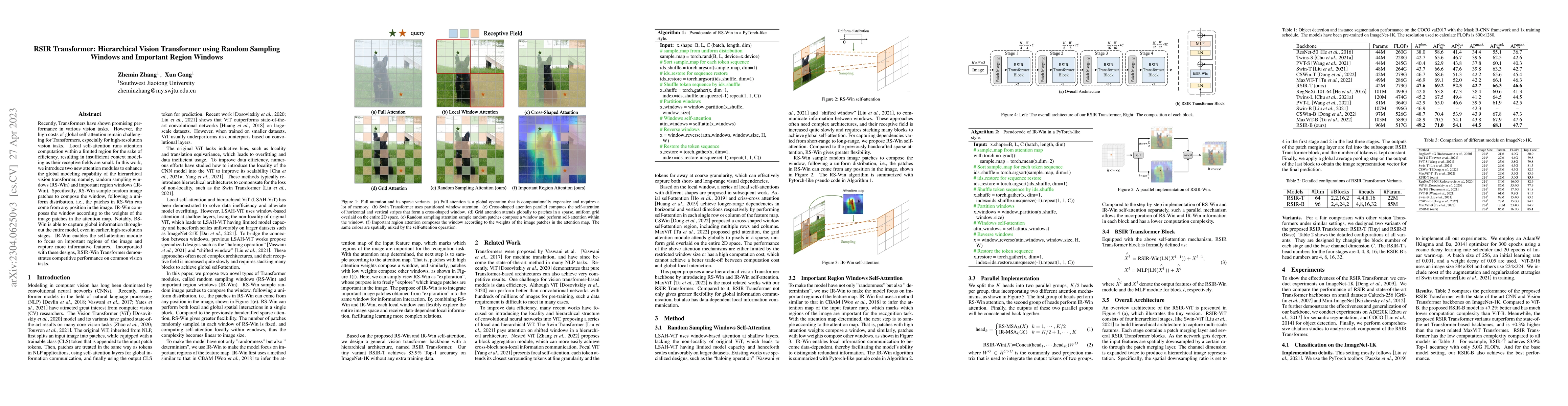 Thumbnail for RSIR Transformer: Hierarchical Vision Transformer using Random Sampling
  Windows and Important Region Windows