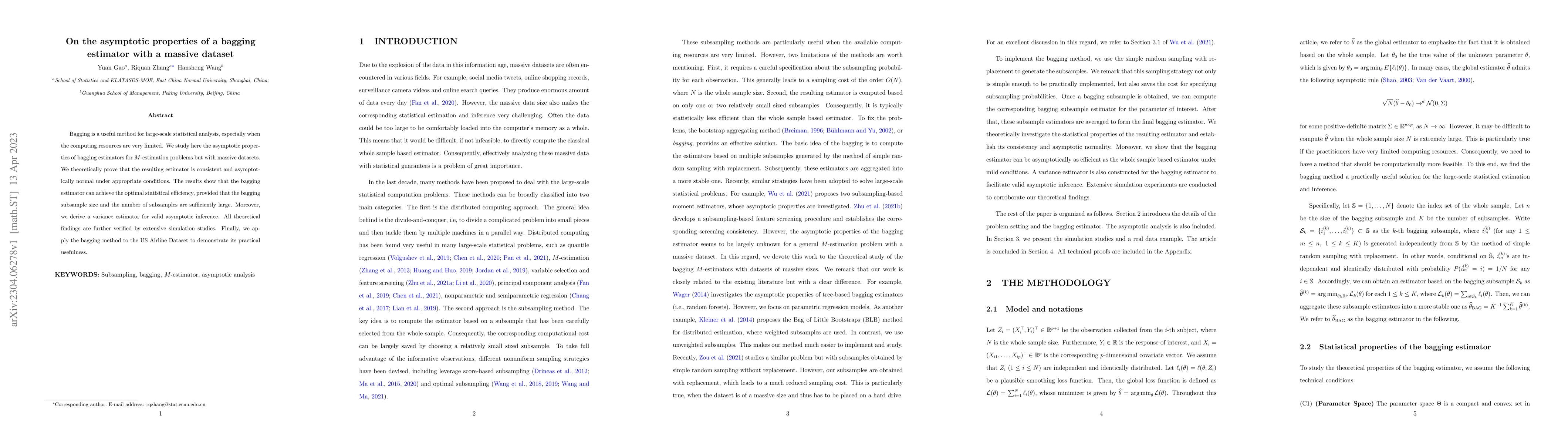 Thumbnail for On the asymptotic properties of a bagging estimator with a massive
  dataset
