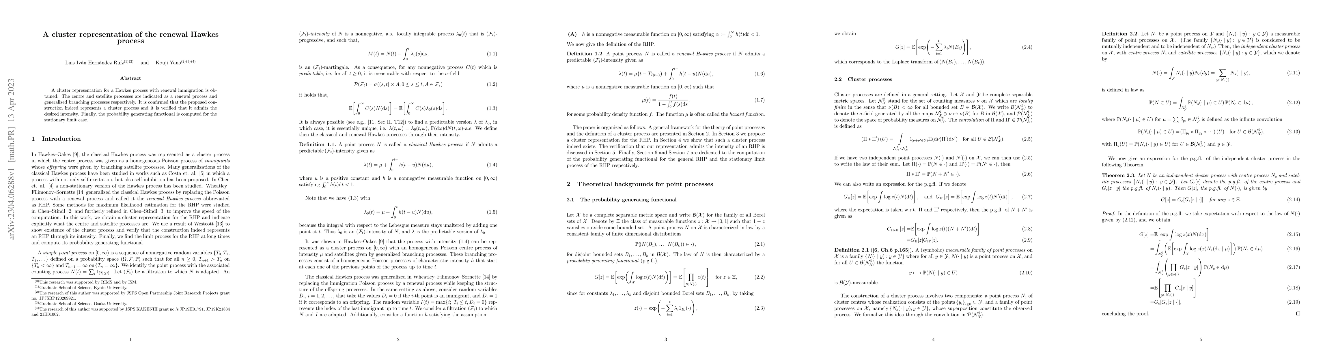Thumbnail for A cluster representation of the renewal Hawkes process
