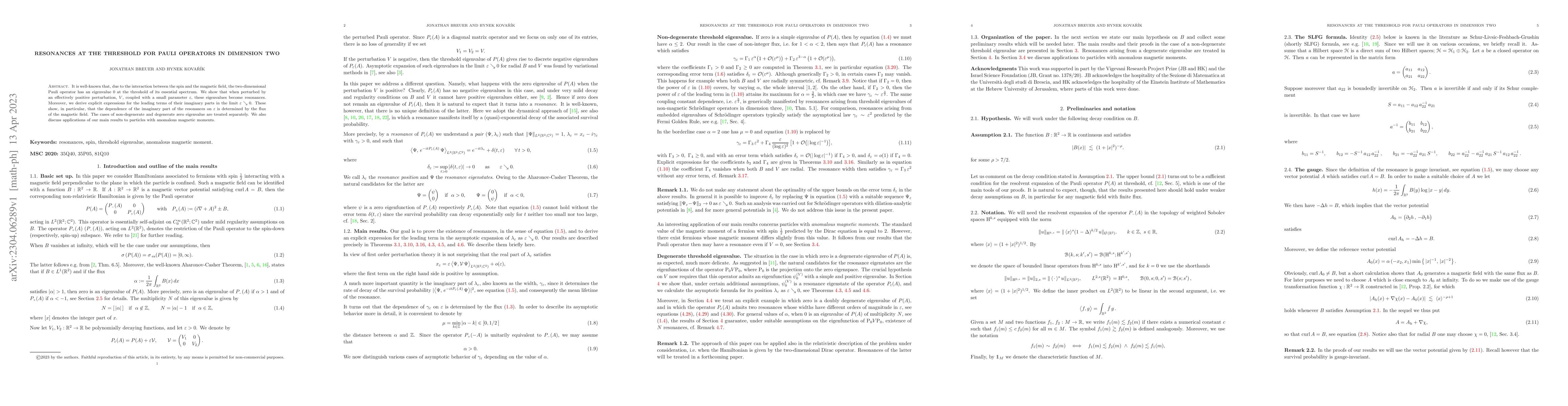 Thumbnail for Resonances at the Threshold for Pauli Operators in Dimension Two