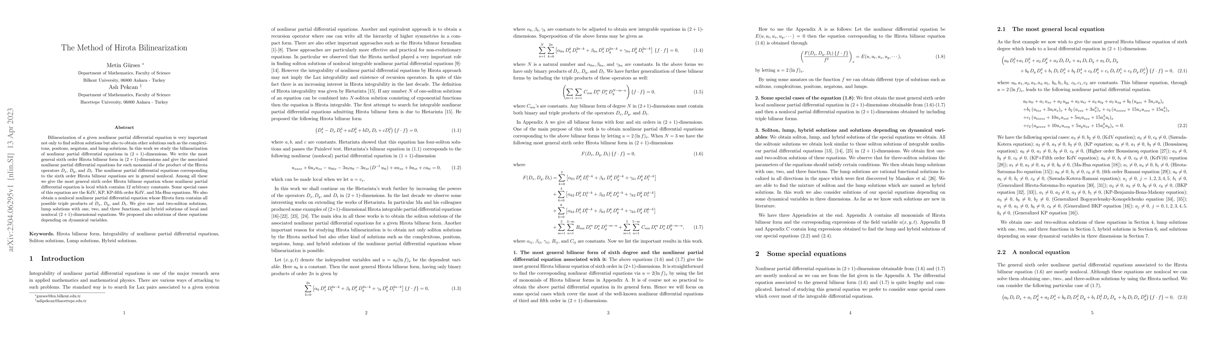 Thumbnail for The Method of Hirota Bilinearization