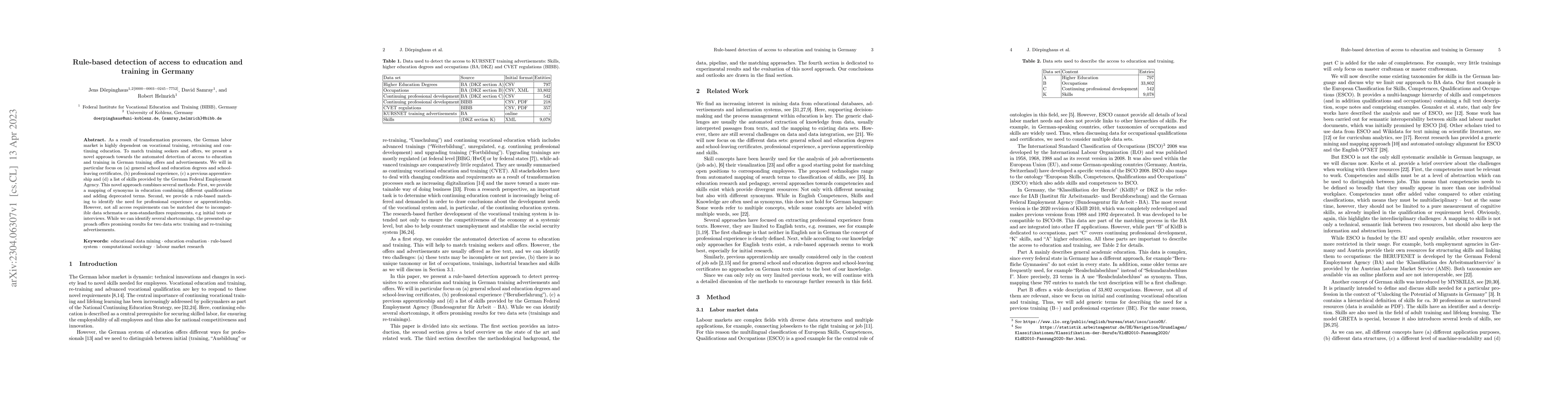 Thumbnail for Rule-based detection of access to education and training in Germany