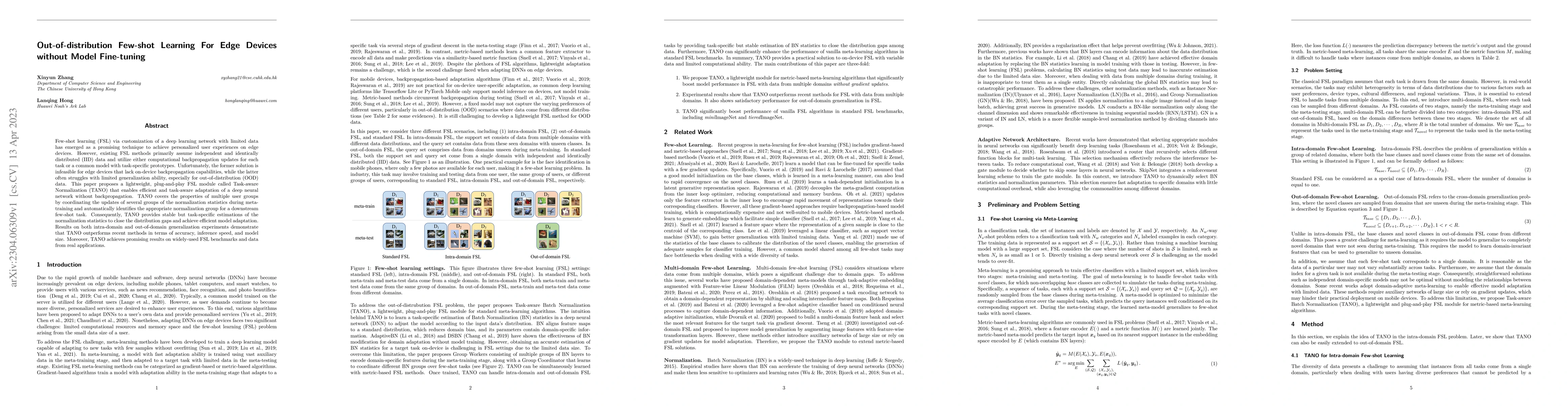 Thumbnail for Out-of-distribution Few-shot Learning For Edge Devices without Model
  Fine-tuning