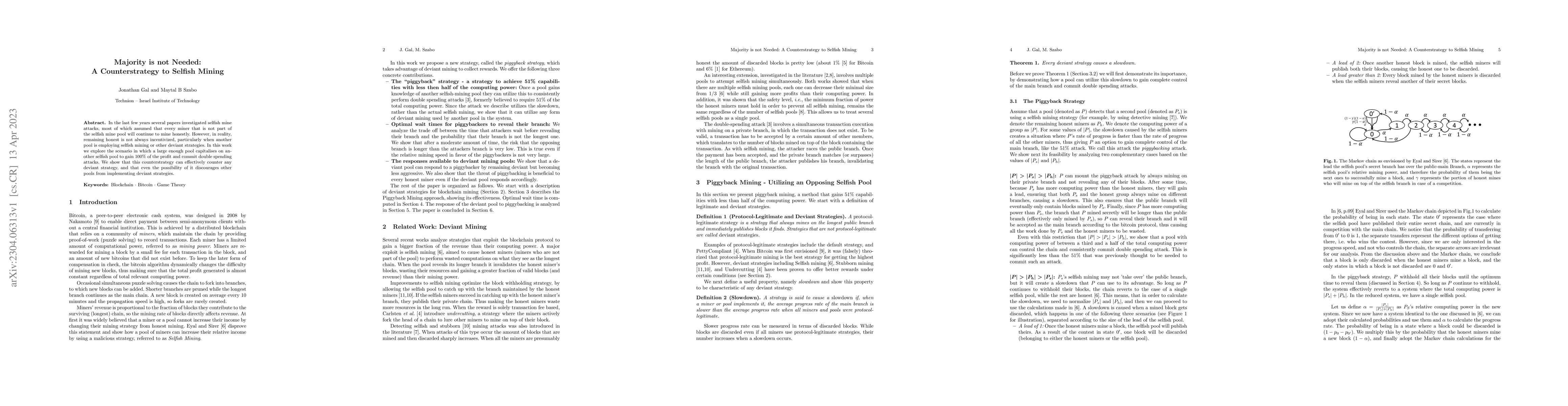 Thumbnail for Majority is not Needed: A Counterstrategy to Selfish Mining