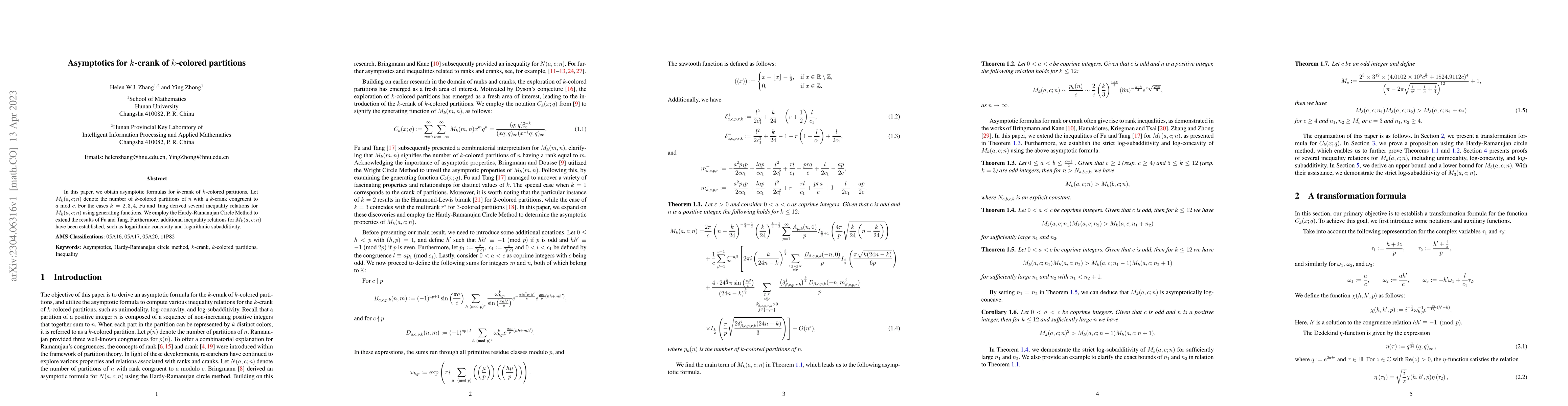 Thumbnail for Asymptotics for $k$-crank of $k$-colored partitions
