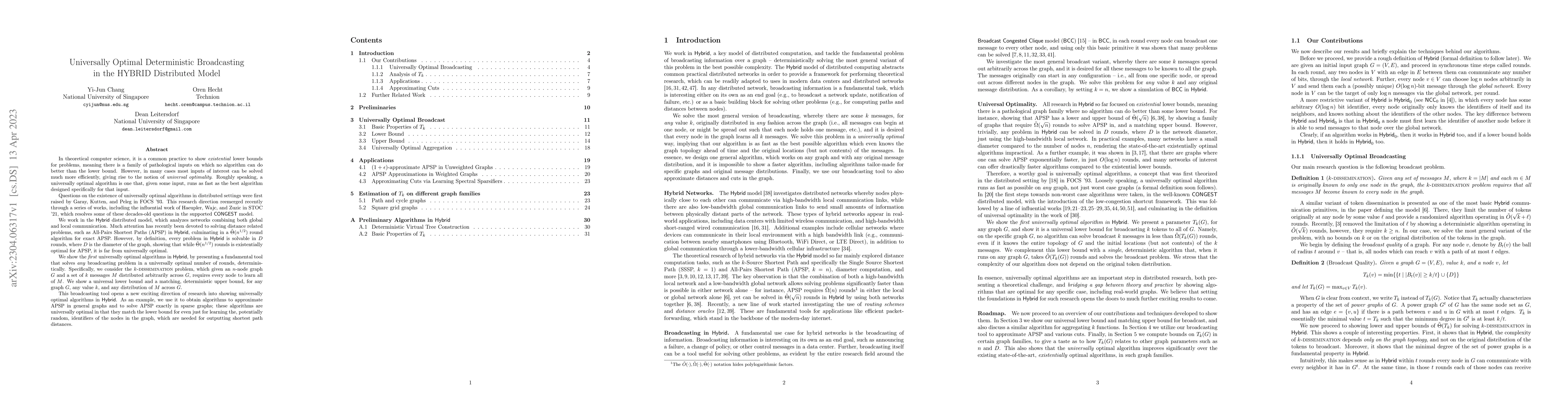 Thumbnail for Universally Optimal Deterministic Broadcasting in the HYBRID Distributed
  Model