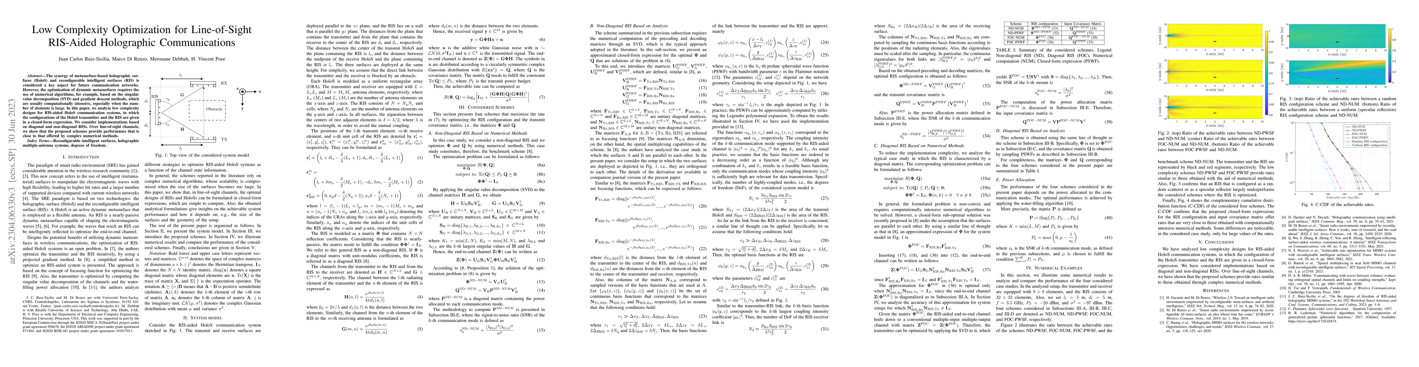 Thumbnail for Low Complexity Optimization for Line-of-Sight RIS-Aided Holographic
  Communications