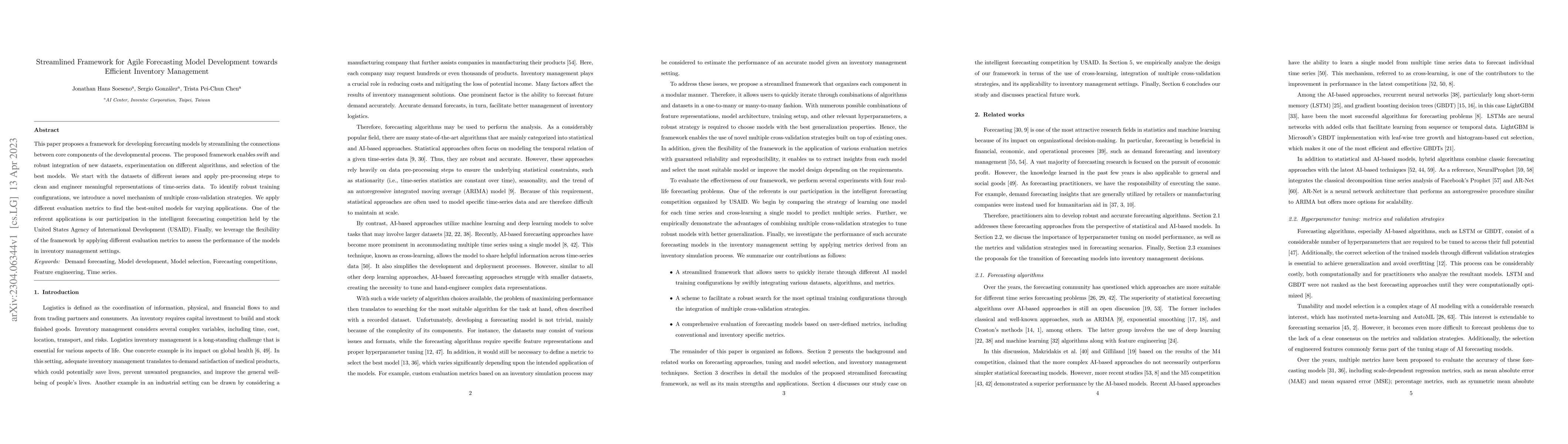 Thumbnail for Streamlined Framework for Agile Forecasting Model Development towards
  Efficient Inventory Management