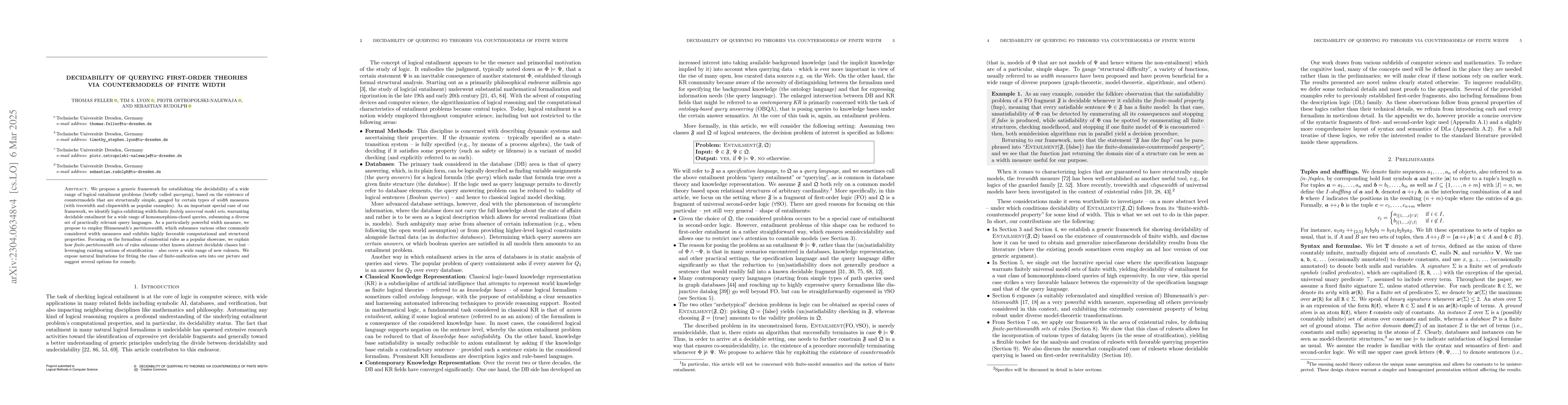 Thumbnail for Decidability of Querying First-Order Theories via Countermodels of
  Finite Width