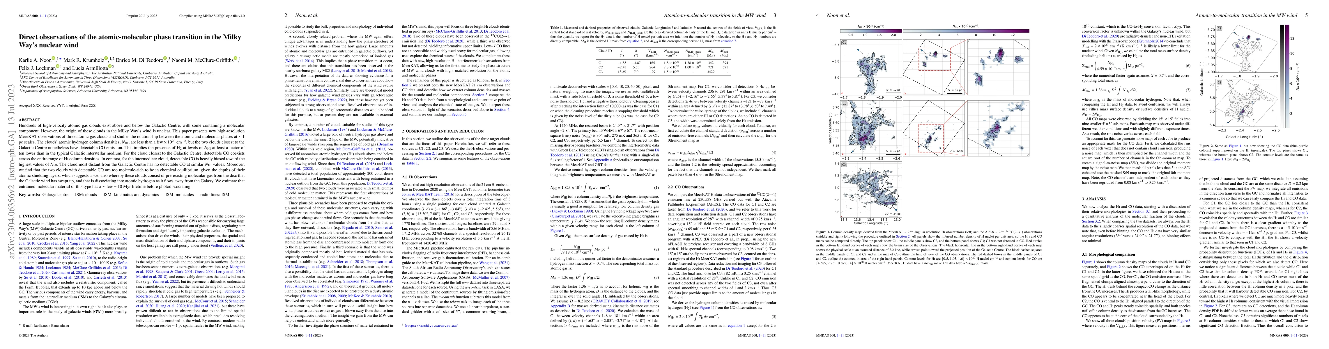 Thumbnail for Direct observations of the atomic-molecular phase transition in the
  Milky Way's nuclear wind