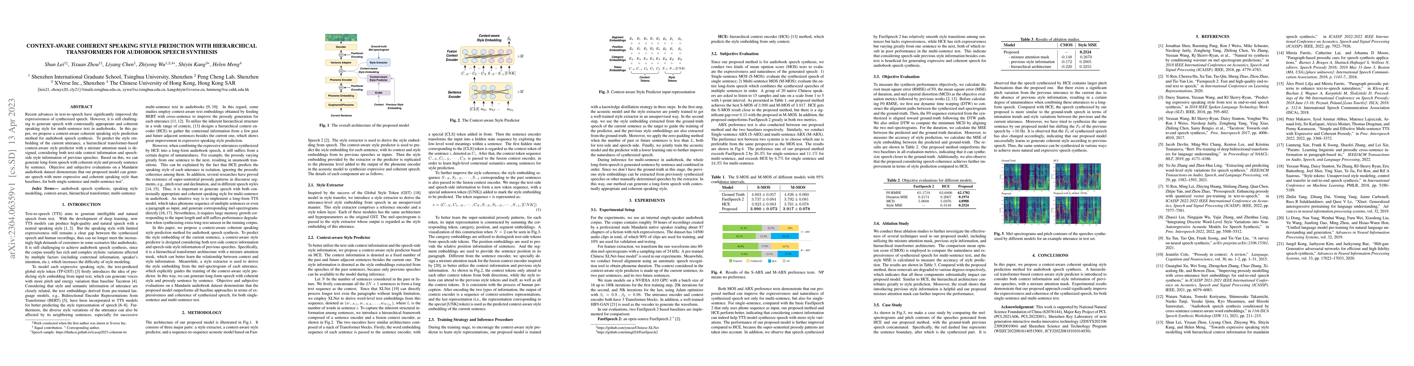 Thumbnail for Context-aware Coherent Speaking Style Prediction with Hierarchical
  Transformers for Audiobook Speech Synthesis