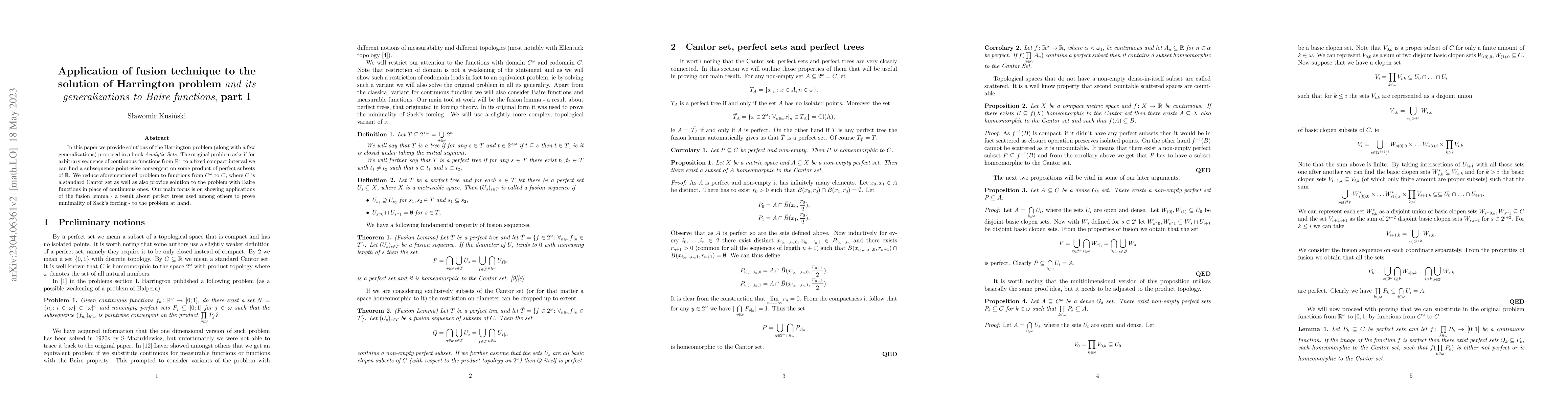 Thumbnail for Application of fusion technique to the solution of Harrington problem
  and its generalizations to Baire functions, part I
