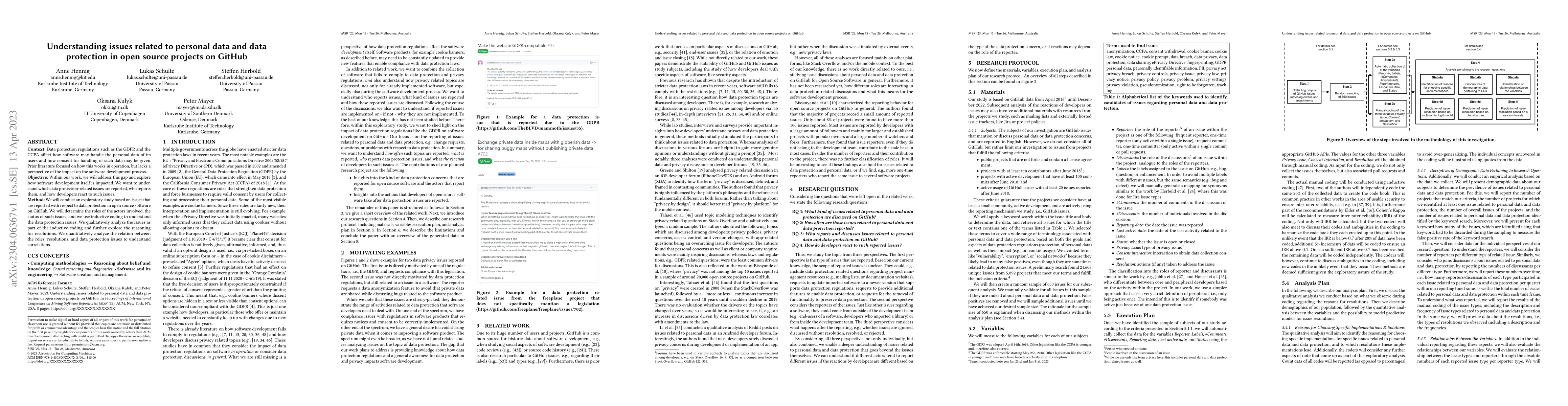 Thumbnail for Understanding issues related to personal data and data protection in
  open source projects on GitHub