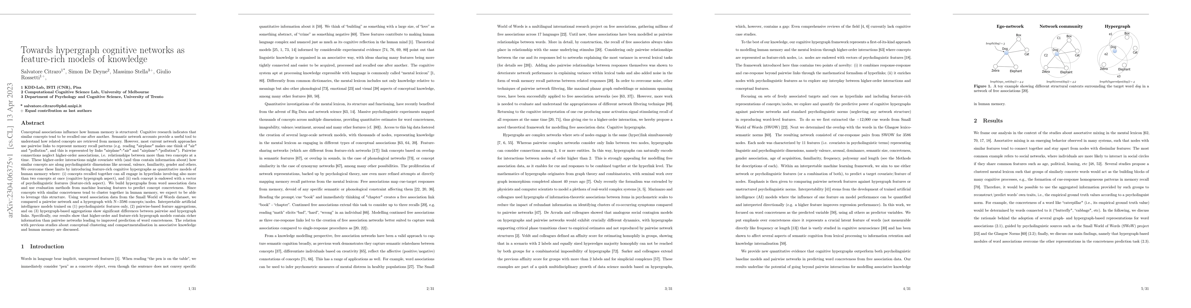 Thumbnail for Towards hypergraph cognitive networks as feature-rich models of
  knowledge