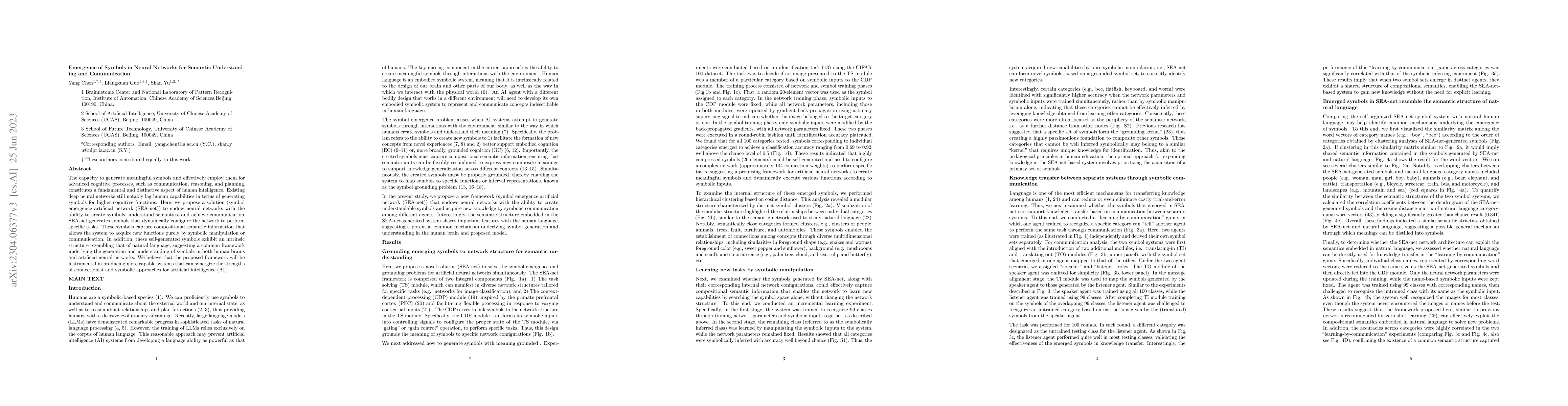 Thumbnail for Emergence of Symbols in Neural Networks for Semantic Understanding and
  Communication