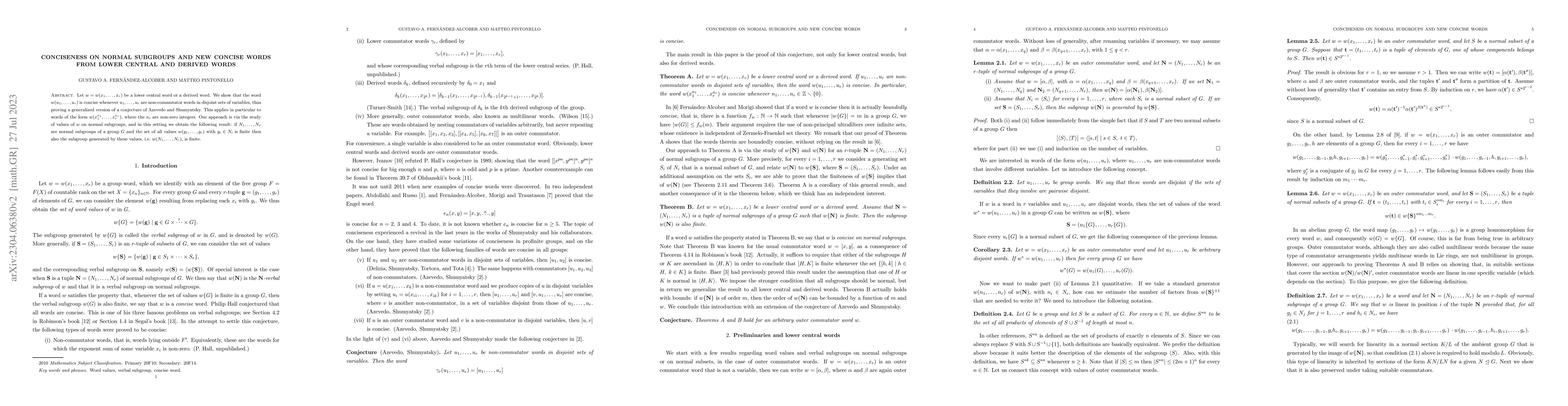 Thumbnail for Conciseness on normal subgroups and new concise words from lower central
  and derived words
