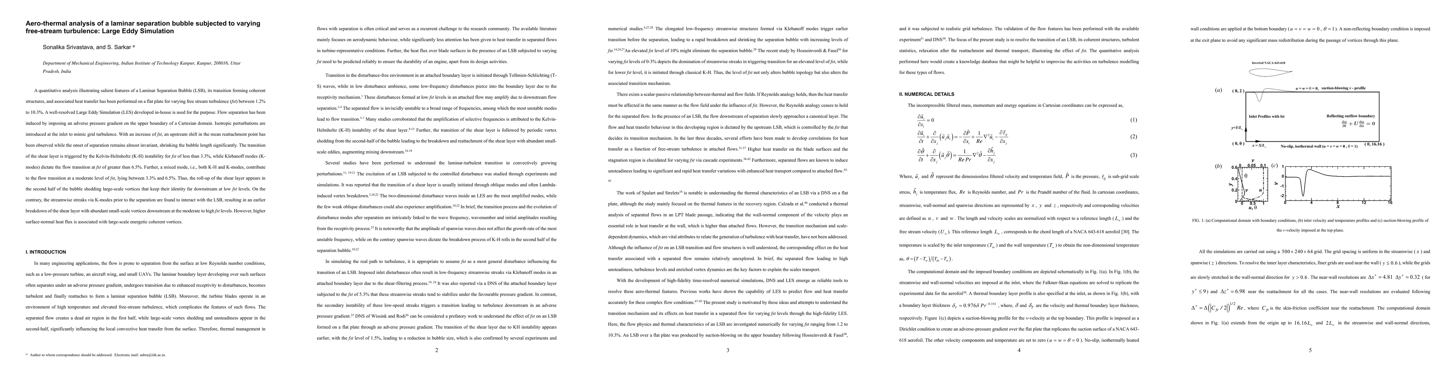 Thumbnail for Aero-thermal analysis of a laminar separation bubble subjected to
  varying free-stream turbulence: Large Eddy Simulation