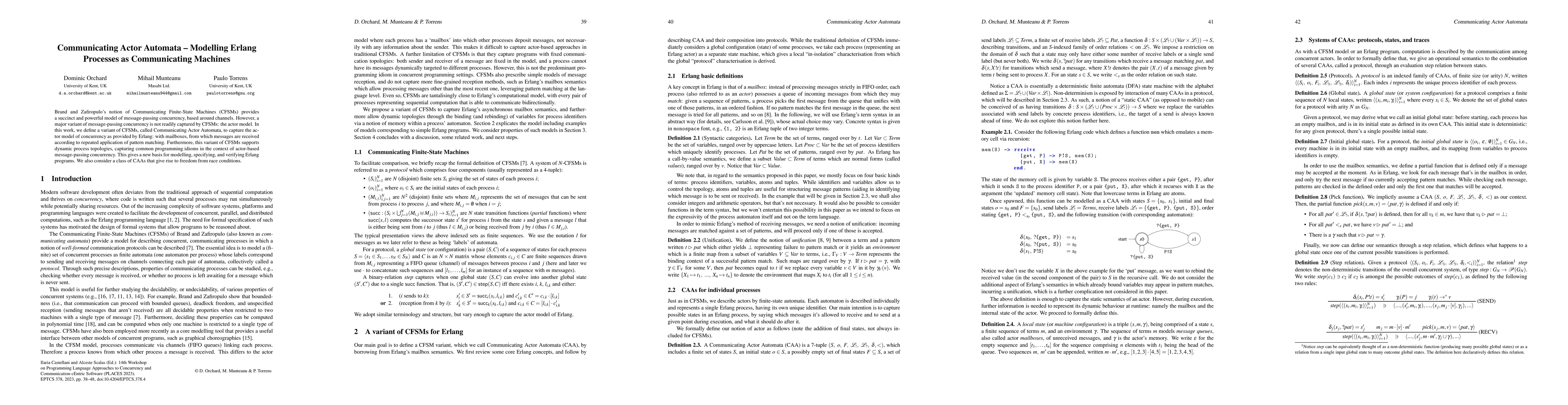 Thumbnail for Communicating Actor Automata -- Modelling Erlang Processes as
  Communicating Machines
