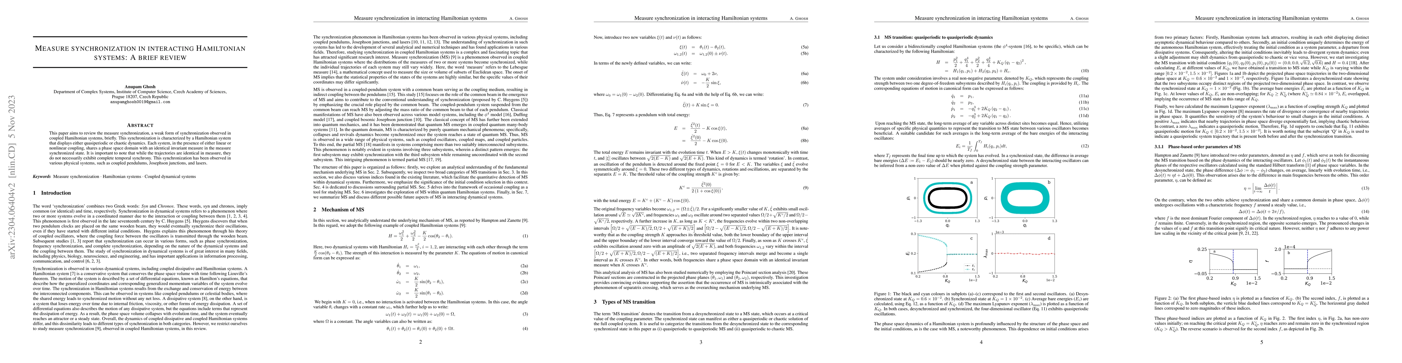 Thumbnail for Measure synchronization in interacting Hamiltonian systems: A brief
  review