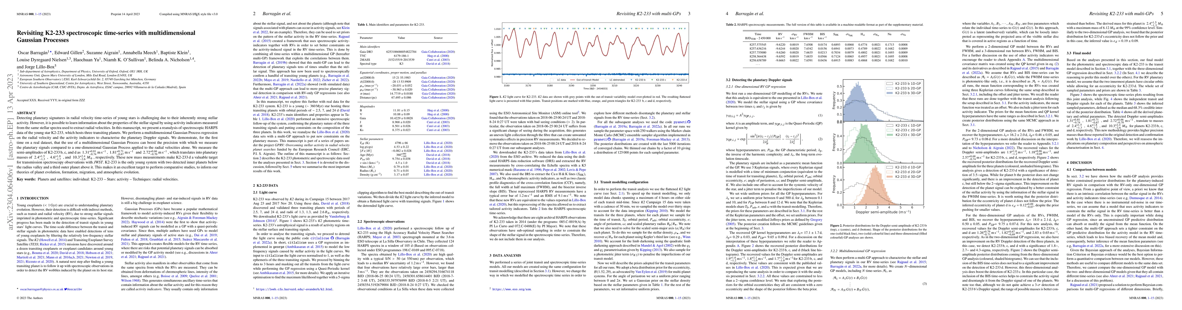 Thumbnail for Revisiting K2-233 spectroscopic time-series with multidimensional
  Gaussian Processes