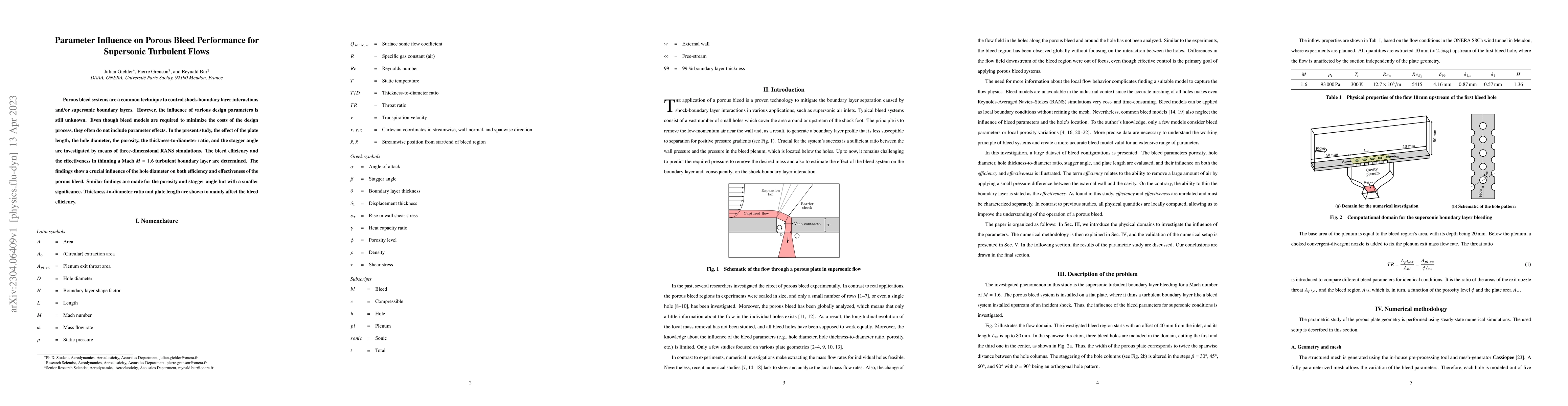 Thumbnail for Parameter Influence on Porous Bleed Performance for Supersonic Turbulent
  Flows
