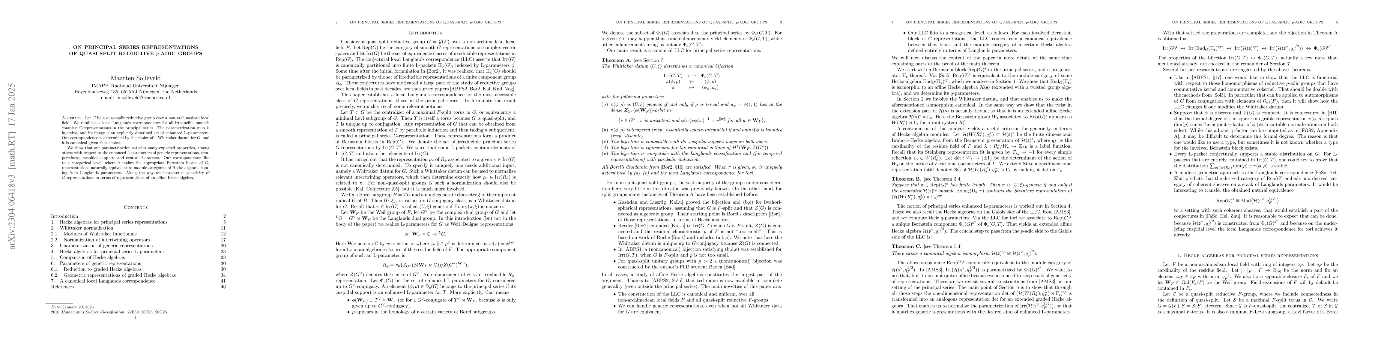 Thumbnail for On principal series representations of quasi-split reductive p-adic
  groups